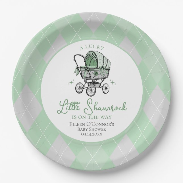 Lucky Little Kleeblatt St Patricks Baby Dusche Pappteller (Vorderseite)