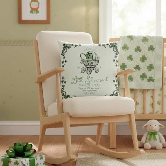 Lucky Little Vielen Dank St Patricks Day Baby Dusc Kissen (A Little Shamrock is on Way Throw Pillow for St. Patrick's Day Baby Shower. Vintage Baby Carriage)