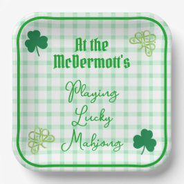 Lucky Mahjong Watercolor Shamrocks spielen Pappteller