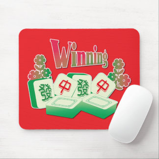 Lucky Mahjong Winning Tiles Green Floral Mousepad