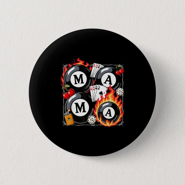 Lucky Mama Billiard 8 Cherry Mother's Day Mom Life Button (Vorderseite)