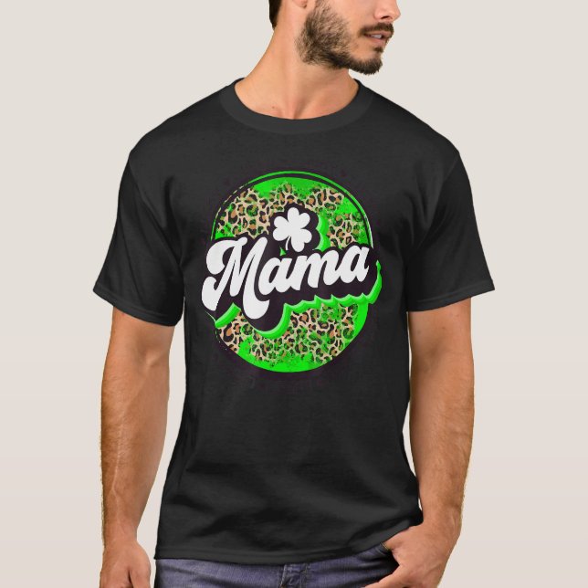 Lucky Mama Circle Leopard Kleeblatt St Patrick for T-Shirt (Vorderseite)