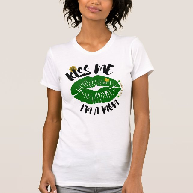 Lucky Mama Kleeblatt Lips St Patrick's Day T-Shirt (Vorderseite)