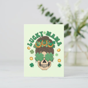 Lucky Mama Skeleton mit Klee und Hufeisen Postkarte