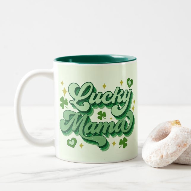 Lucky Mama St Patrick's Day Zweifarbige Tasse (Mit Donut)