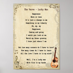 Lucky Man Song Lyrik Vintage Wall Art Print Poster