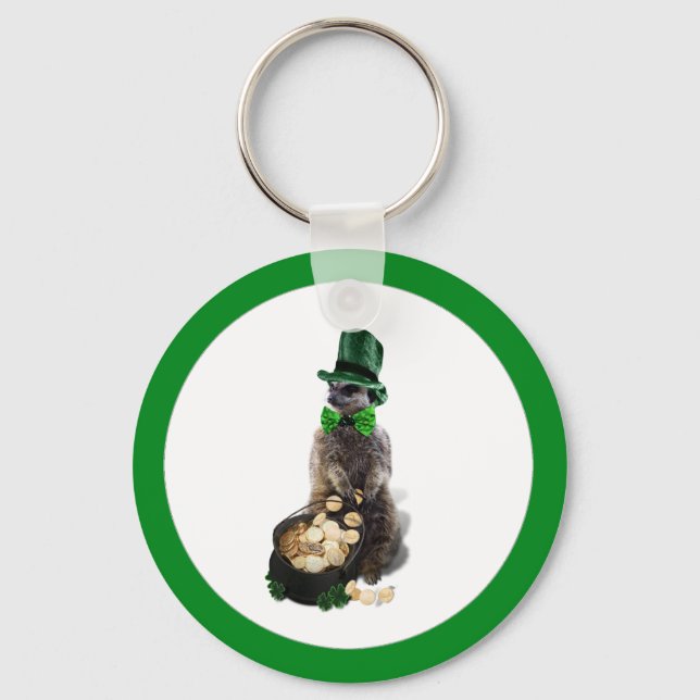 Lucky Meerkat mit Pot Of Gold St. Patrick's Day Schlüsselanhänger (Vorderseite)