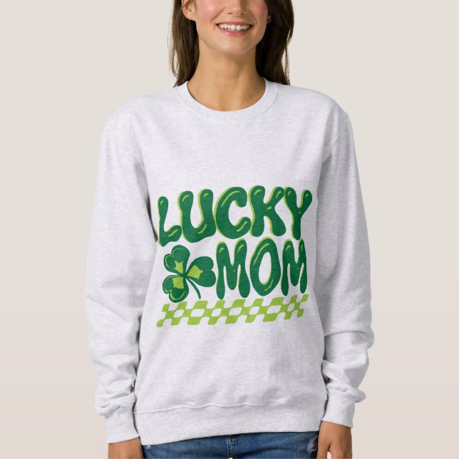 Lucky Mom Shamrock Checkerboard St. Patrick's Day Sweatshirt (Vorderseite)