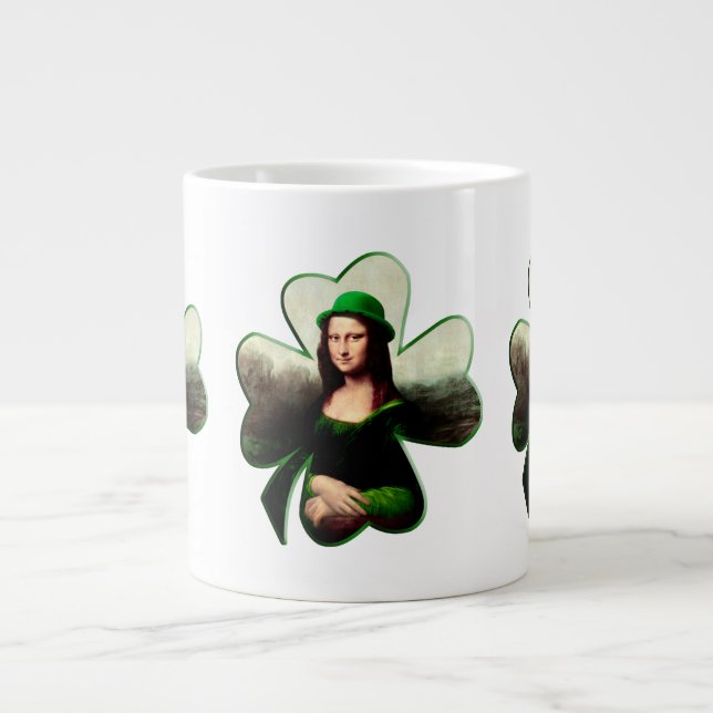 Lucky Mona Lisa St Patrick's Day Clover Jumbo-Tasse (Vorderseite)