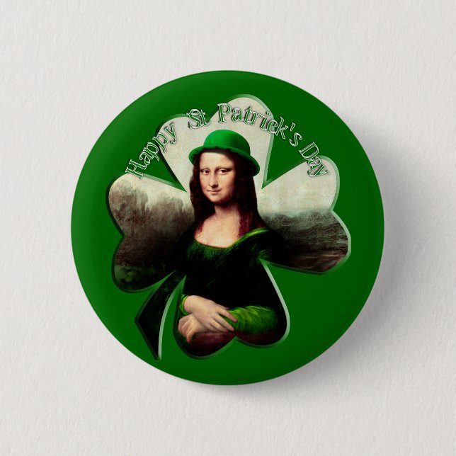 Lucky Mona Lisa St Patrick's Day Kleeblatt Button (Vorderseite)
