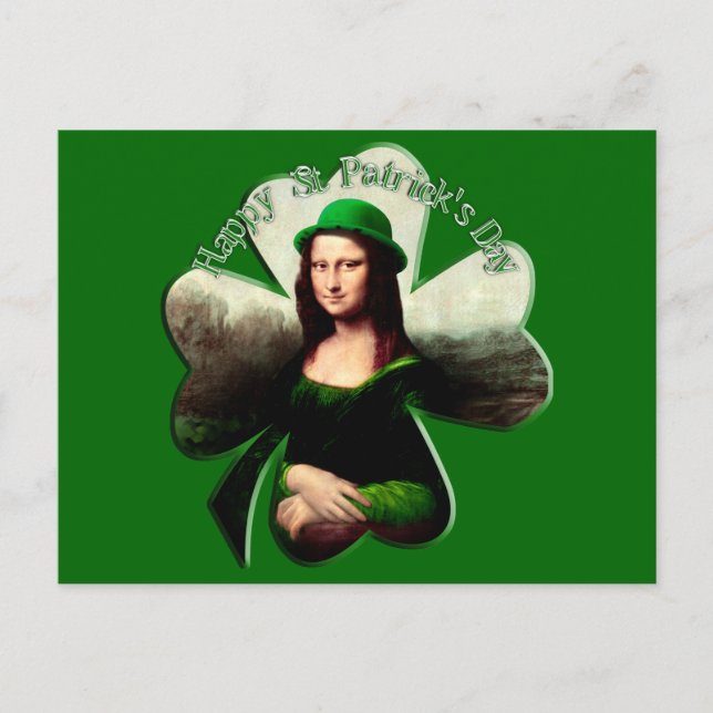 Lucky Mona Lisa St Patrick's Day Kleeblatt Postkarte (Vorderseite)