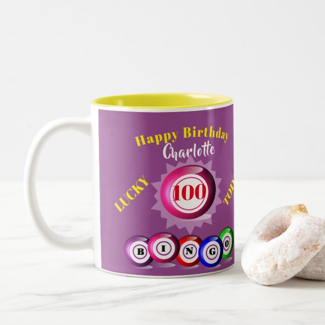 Lucky Number Bingo Thema Geburtstag Zweifarbige Tasse (Mit Donut)