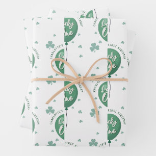 Lucky One 1. Geburtstag St. Patricks Klee Ballon Geschenkpapier Set