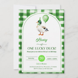 Lucky One 1st Birthday Invitation Duck & Shamrock Einladung