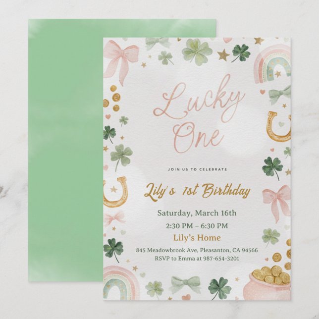 Lucky One 1st Birthday Invitation Einladung (Vorne/Hinten)