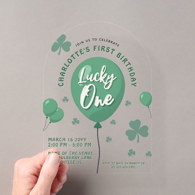 Lucky One 1st Birthday St Patricks Day Balloon Acryleinladungen (Insitu (Handheld))