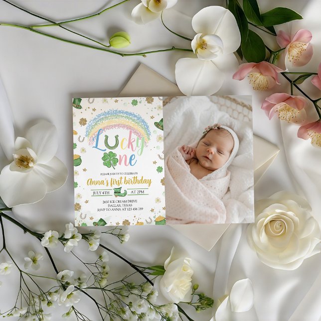 Lucky One Birthday Photo Invitation Einladung (Von Creator hochgeladen)