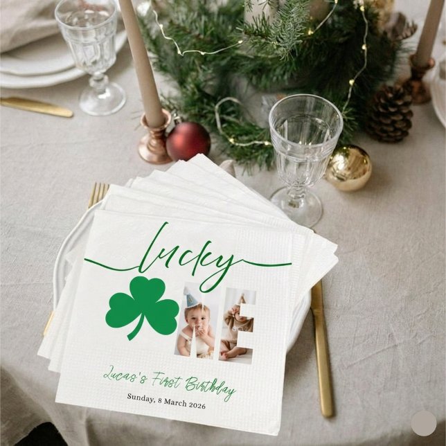 Lucky One First Birthday Personalized Shamrock Par Serviette (Von Creator hochgeladen)