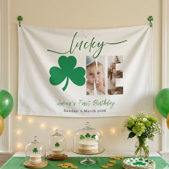 Lucky One First Birthday Personalized Shamrock Pho Banner (Von Creator hochgeladen)