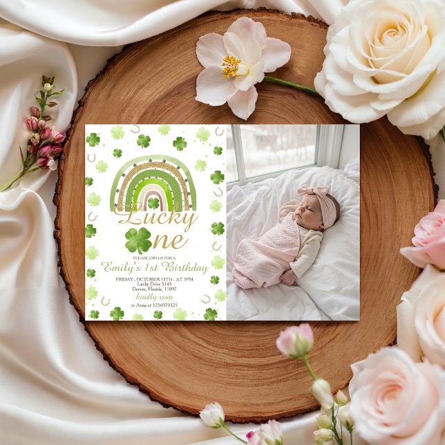 Lucky One First Birthday Photo Invitation Einladung (Von Creator hochgeladen)