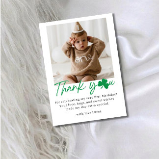 Lucky One First Birthday Shamrock Photo Thank You Dankeskarte