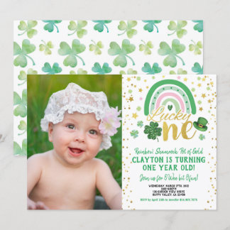 Lucky One Girl First Birthday St Patrick's Foto Einladung