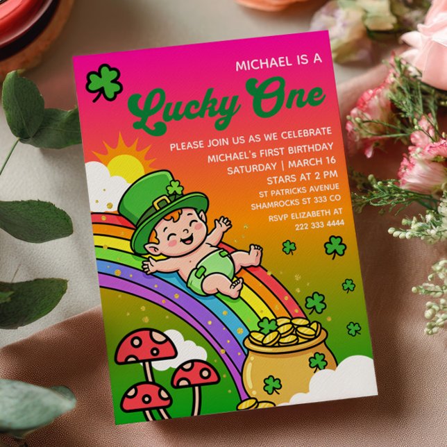 Lucky One Gradient St.Patrick's Day 1st Birthday Einladung (Von Creator hochgeladen)
