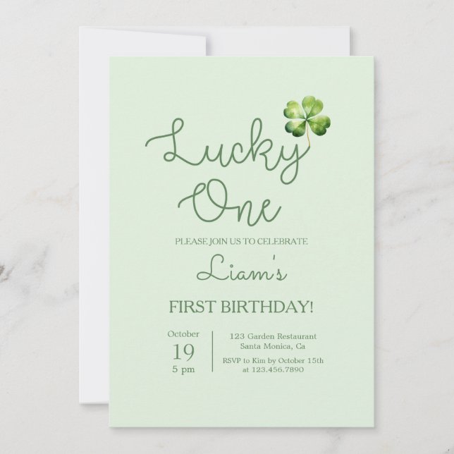 Lucky One Kleeblatt Birthday Boy Einladung (Vorderseite)