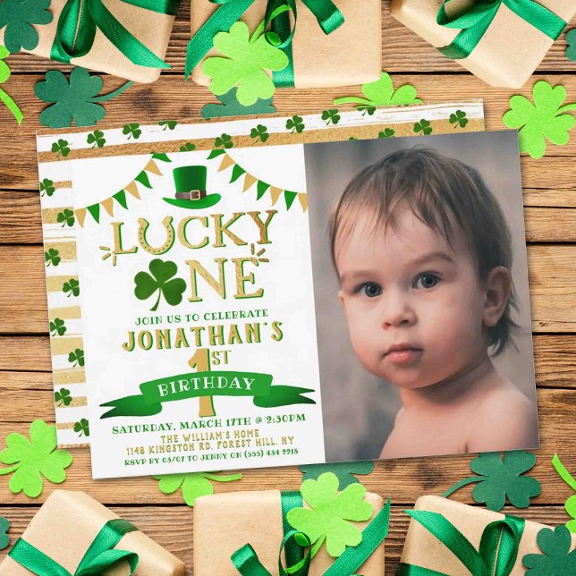 Lucky One Photo 1er anniversaire Invitations (Créateur téléchargé)