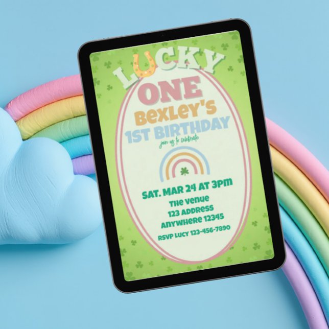 Lucky One Pink Shamrock Rainbow 1st Birthday Einladung (Von Creator hochgeladen)