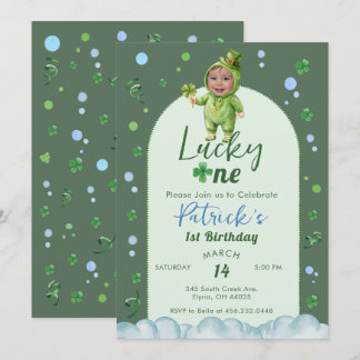 Lucky One St Patrick Boy with Photo Birthday Einladung