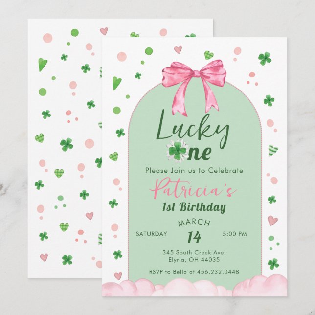 Lucky One St Patrick Girl Birthday Einladung (Vorne/Hinten)