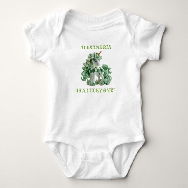 Lucky One St Patricks Day Unicorn Bodysuit Baby Strampler (Vorderseite)
