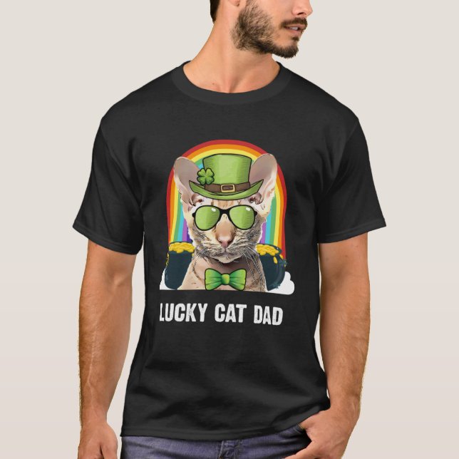 Lucky Oriental Cat Dad St Patricks Day T-Shirt (Vorderseite)