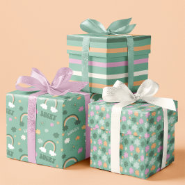 Lucky Pale Green Whimsical St. Patrick's Set von 3 Geschenkpapier Set
