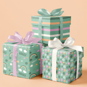 Lucky Pale Green Whimsical St. Patrick's Set von 3 Geschenkpapier Set