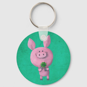 Lucky pig with lucky four leaf clover schlüsselanhänger