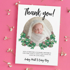 Lucky Pink Clovers Foto Girl Baby Dusche Dankeskarte