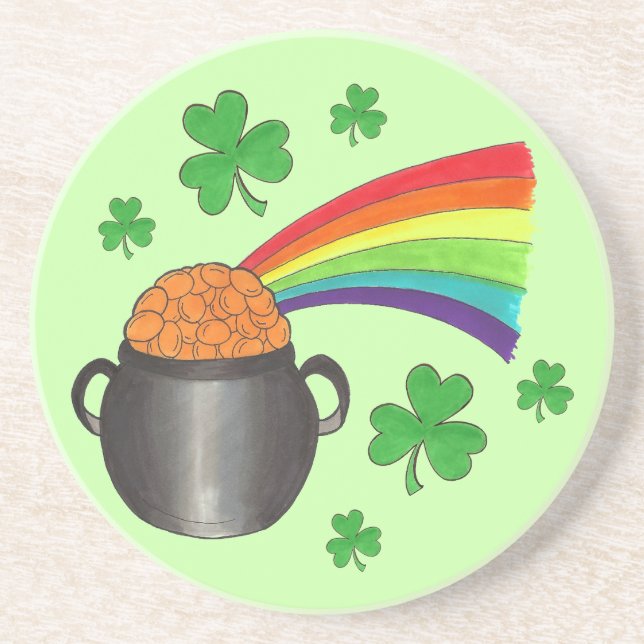 Lucky Pot of Gold Kleeblatt St. Patrick's Day Gree Untersetzer (Vorne)