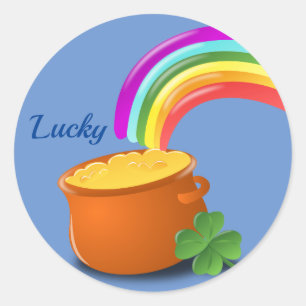 Lucky Pot of Gold unter dem Regenbogen Runder Aufkleber