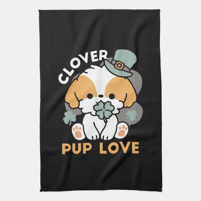 Lucky Pup mit Clover - St. Patrick's Day Gift Geschirrtuch (Vertikal)