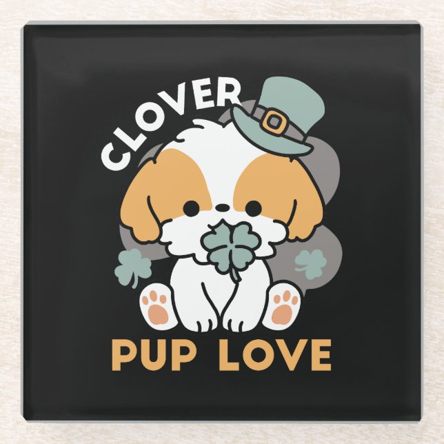 Lucky Pup mit Clover - St. Patrick's Day Gift Glasuntersetzer (Vorderseite)