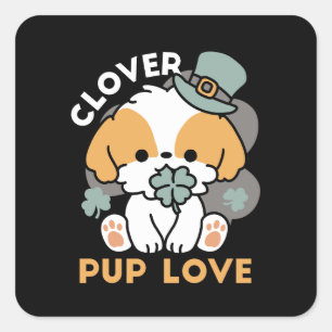 Lucky Pup mit Clover - St. Patrick's Day Gift Quadratischer Aufkleber