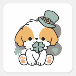 Lucky Pup mit Clover - St. Patrick's Day Gift Quadratischer Aufkleber