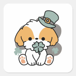 Lucky Pup mit Clover - St. Patrick's Day Gift Quadratischer Aufkleber
