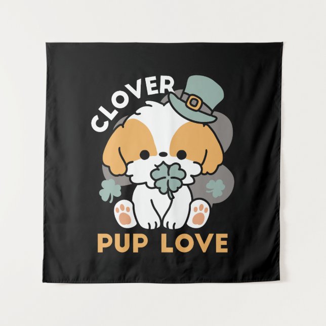 Lucky Pup mit Clover - St. Patrick's Day Gift Wandteppich (Vorderseite)