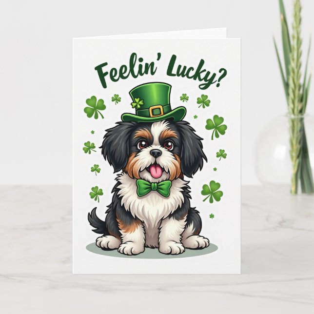 Lucky Puppy Clover Pattern Card Karte (Vorderseite)
