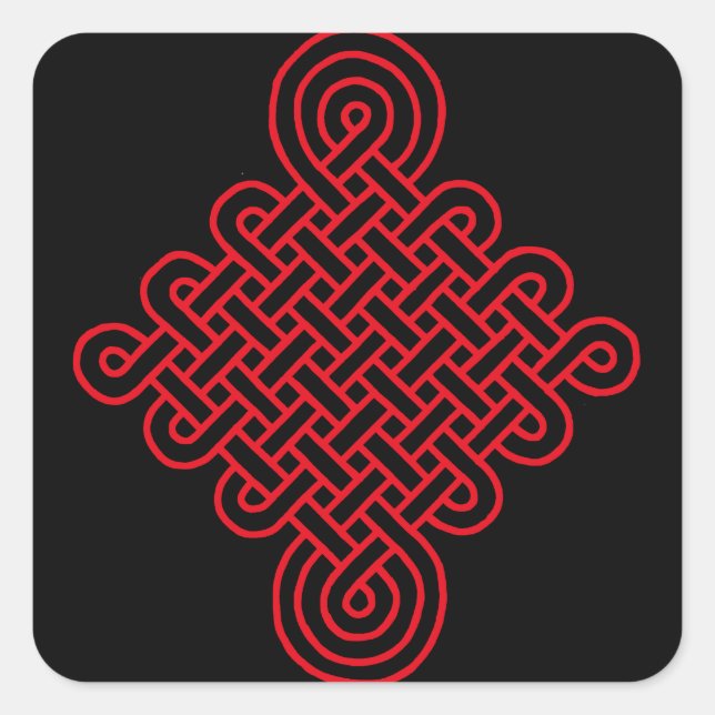Lucky Red Chinese Knot Quadratischer Aufkleber (Vorderseite)