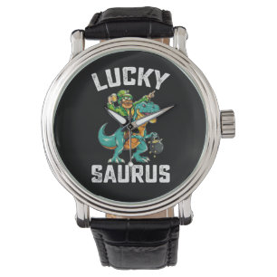 Lucky Saurus Dinosaur T Rex St Patrick's Day Armbanduhr