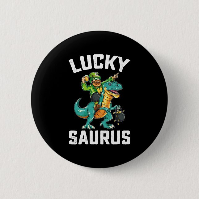 Lucky Saurus Dinosaur T Rex St Patrick's Day Button (Vorderseite)